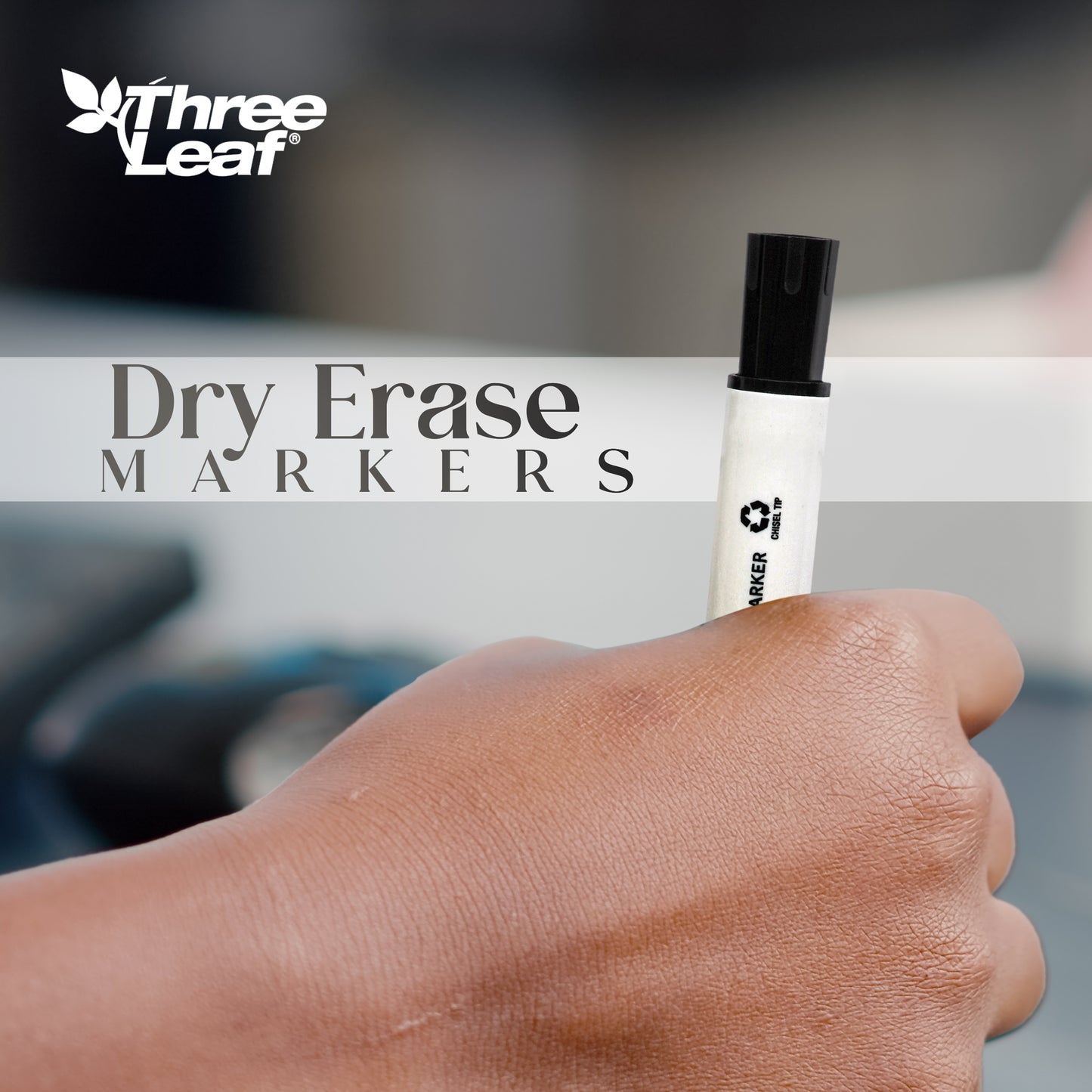 Three Leaf Dry Erase Marker 4 Pack, Black, Chisel Tip