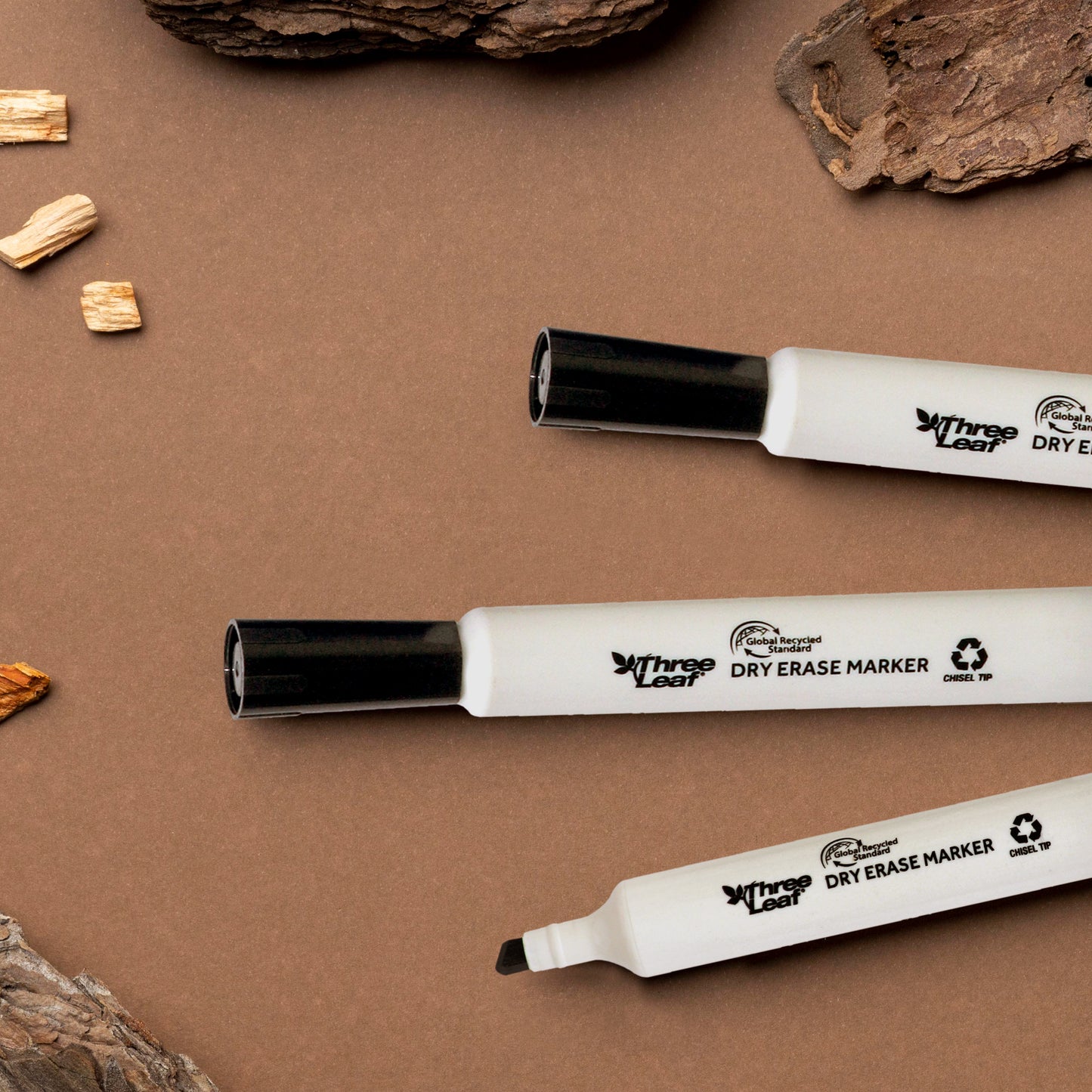 Three Leaf Dry Erase Marker 4 Pack, Black, Chisel Tip