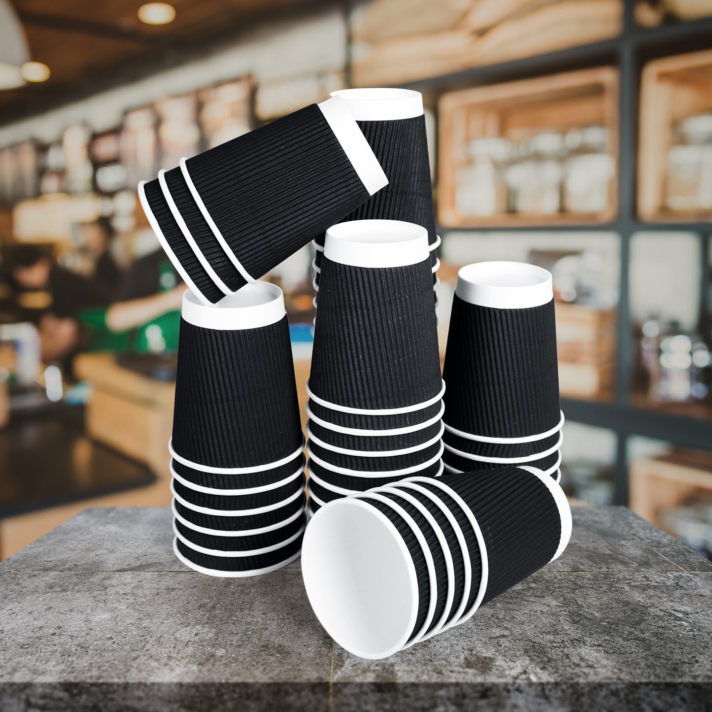 Three Leaf 9 Oz. Ripple Wall Cups, (Black) 900 Ct. (20 Packs Of 45)