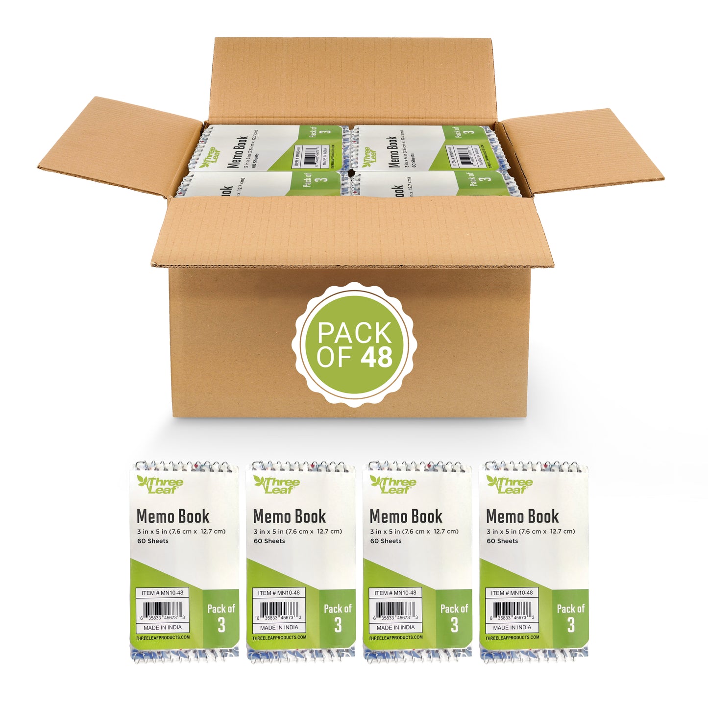 Three Leaf Memo Book 3X5 Top Bound-3Pk - 60 Sheets (Pack Of 3)