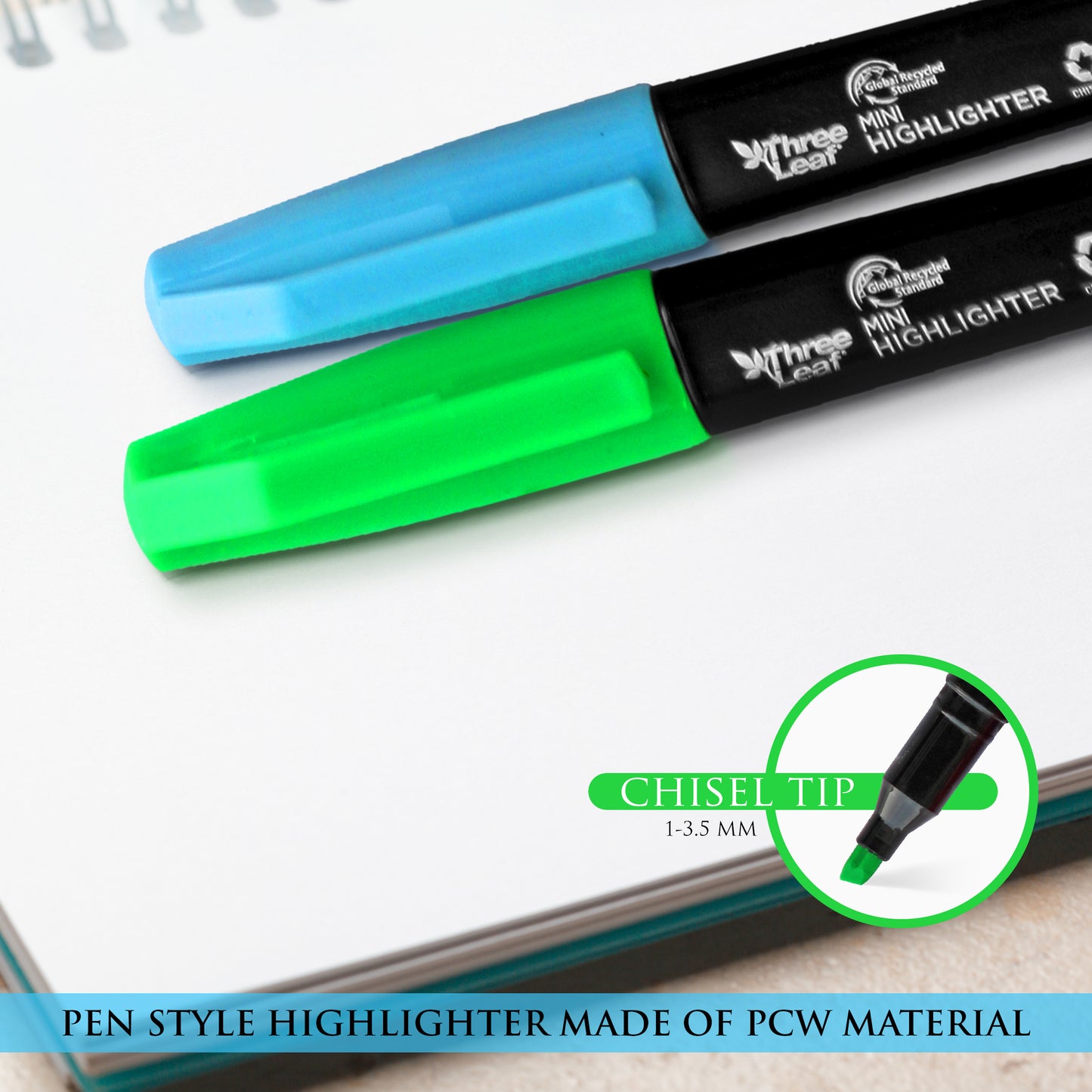 Three Leaf Mini Highlighter 10 Pack, Assorted, Chisel Tip