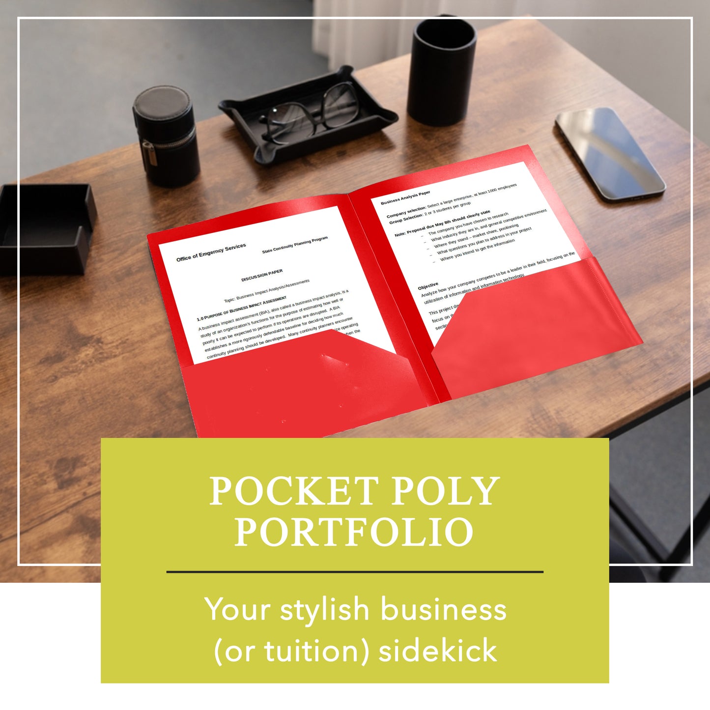 Three Leaf 2-Pocket Poly Portfolio, Solid Colors