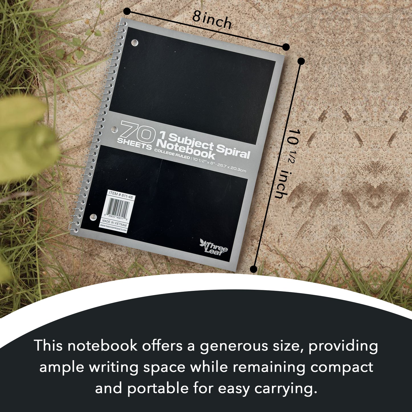 Three Leaf 70 Ct. 10.5 X 8 1- Sub Spiral Notebook, College Ruled