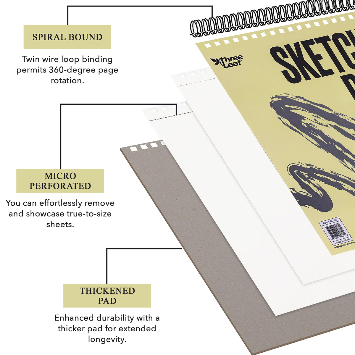 Artecho 9 x 12 Inch Sketch Book, 100 Sheets (60 lb/90gsm), Spiral