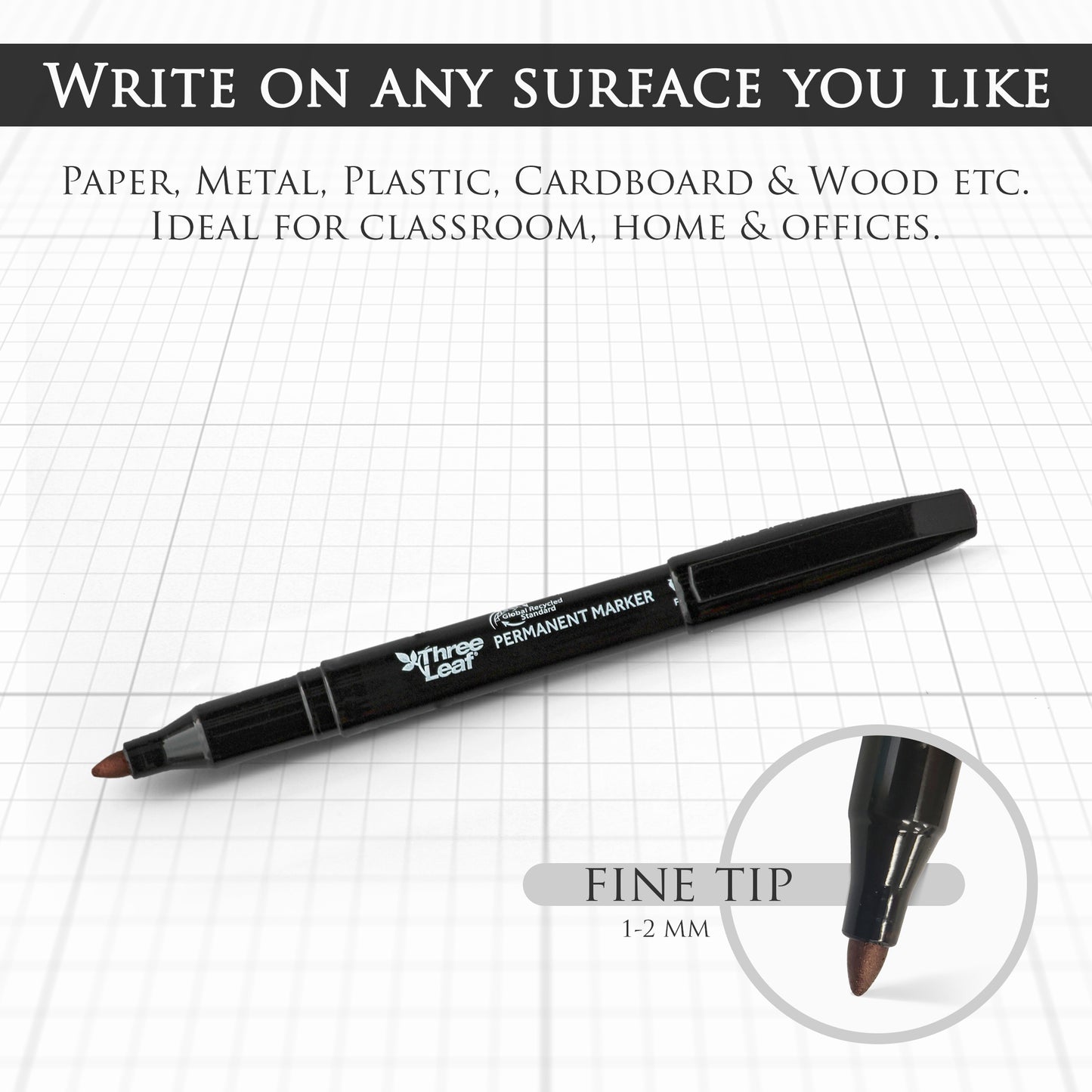 Three Leaf Permanent Marker 4 Pack, Fine Tip