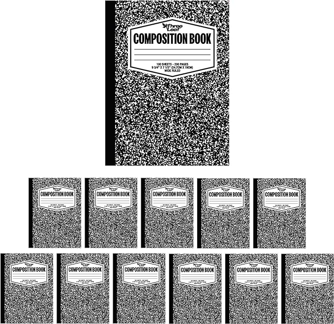 Three Leaf 100 Ct, 9-3/4 X 7-1/2, Composition Notebook, Wide Ruled
