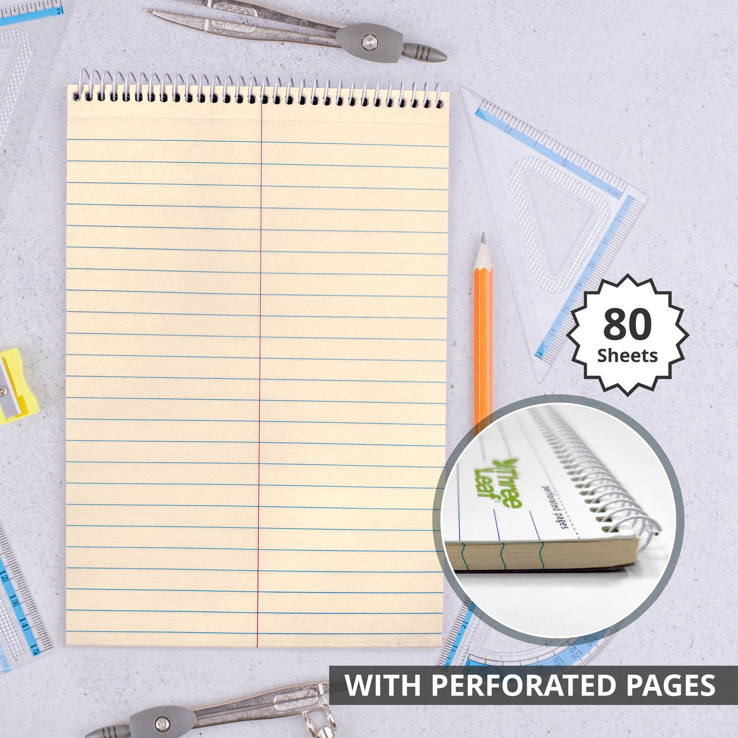 Three Leaf Steno Pad 6 X 9, 80 Sheets
