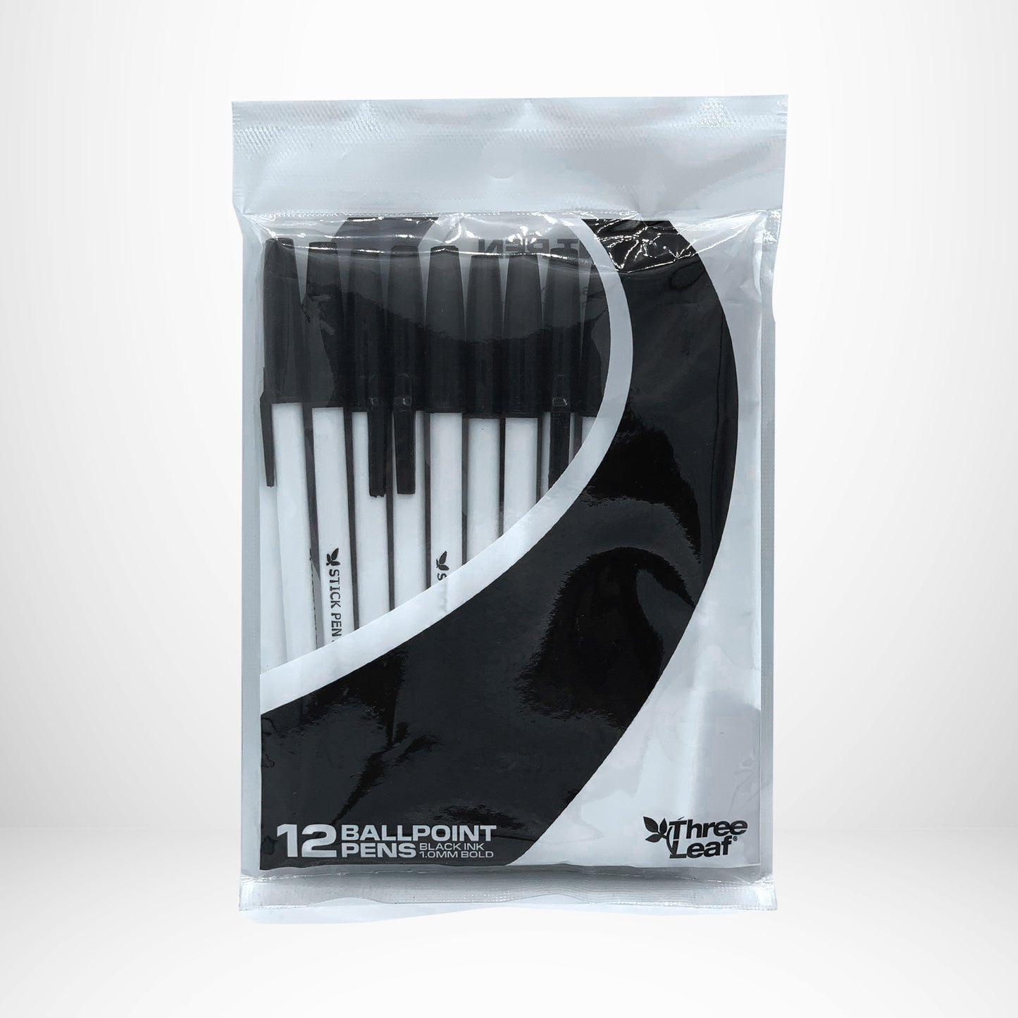 Three Leaf Stickpens 12 Pack, Black, Poly Pack (48 Pack Per Case)