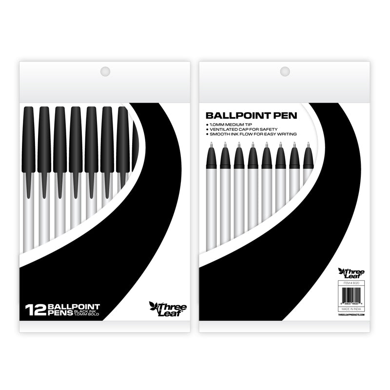 Three Leaf Stickpens 12 Pack, Black, Poly Pack (48 Pack Per Case)