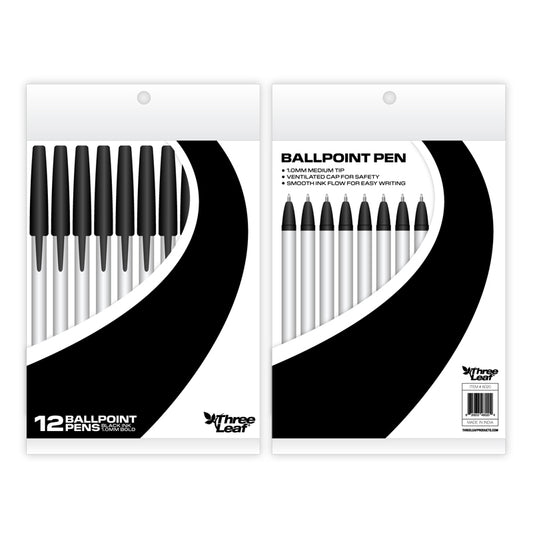 Three Leaf Stickpens 12 Pack, Black, Poly Pack (48 Pack Per Case)