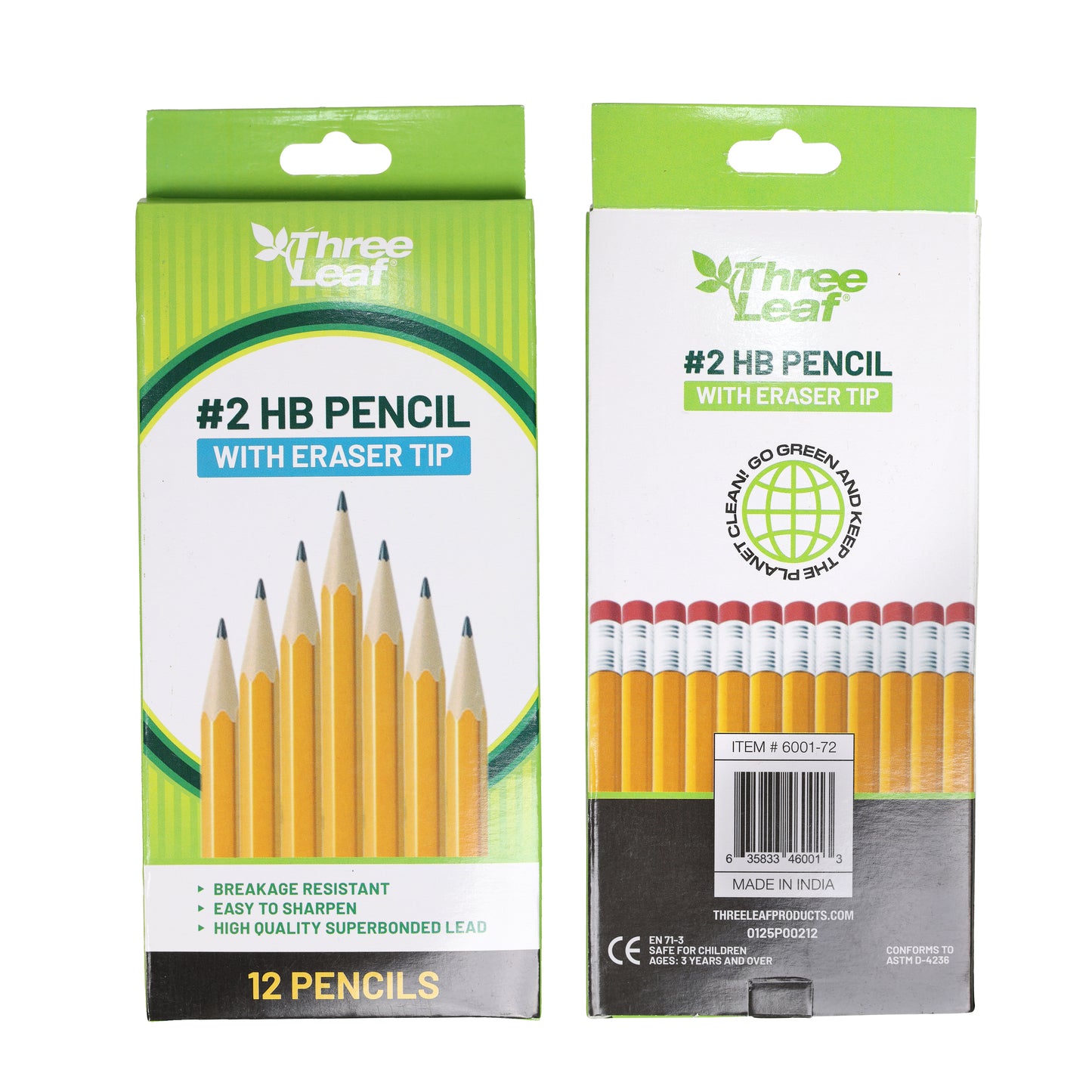 Three Leaf 12 PK YELLOW PENCILS WITH ERASER (72 Pack Per Case)