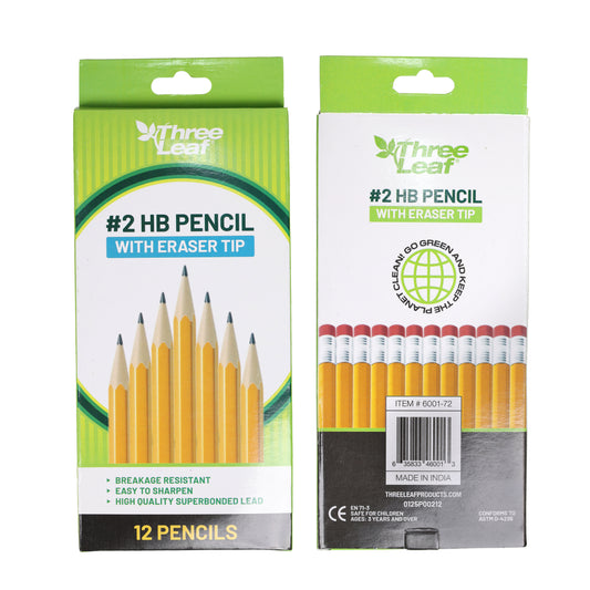 Three Leaf 12 PK YELLOW PENCILS WITH ERASER (72 Pack Per Case)