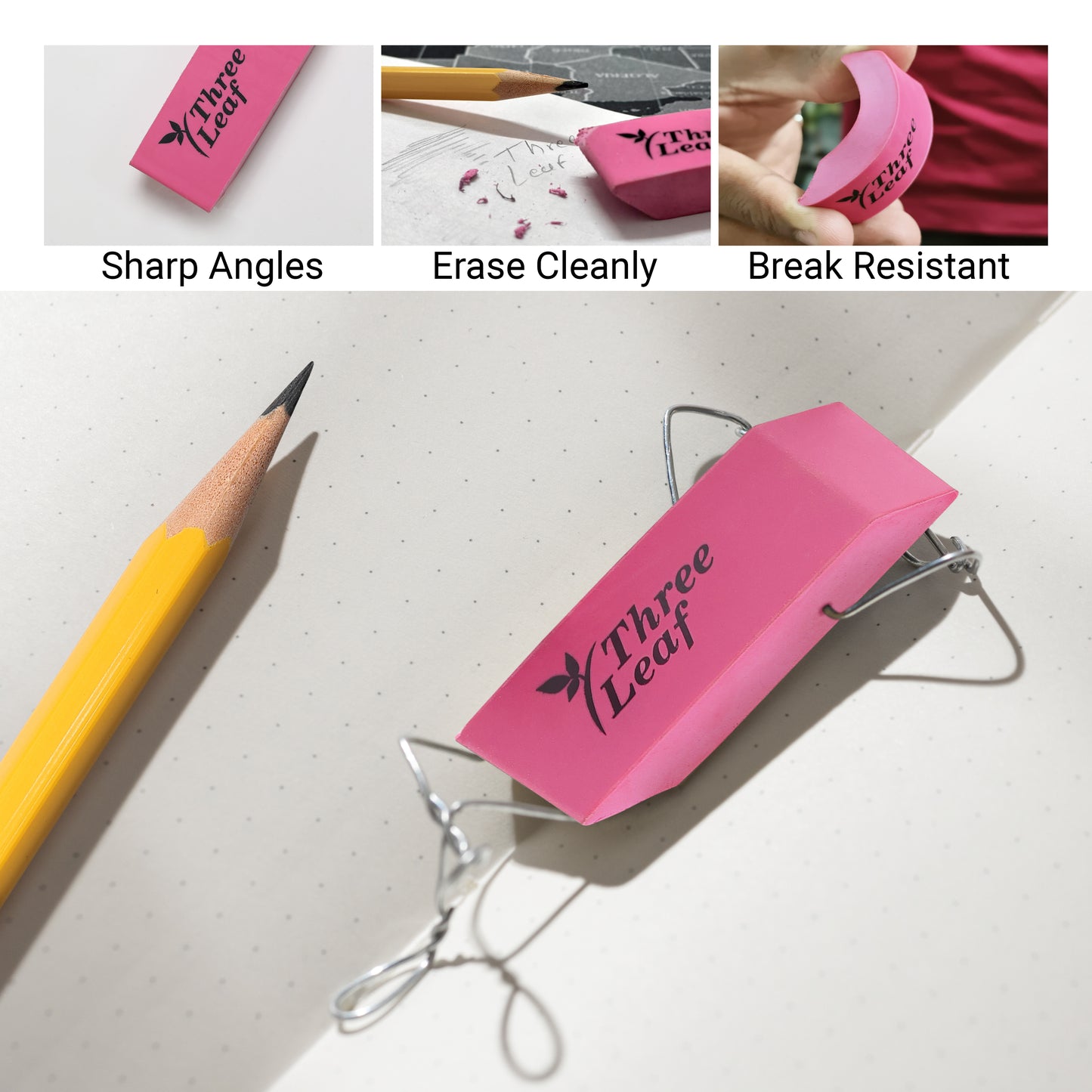 Three Leaf 4 Ct. Pink Bevel Eraser