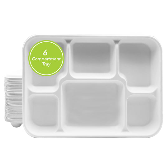 Three Leaf 6 Compartment Bagasse Meal Tray 400 Ct.