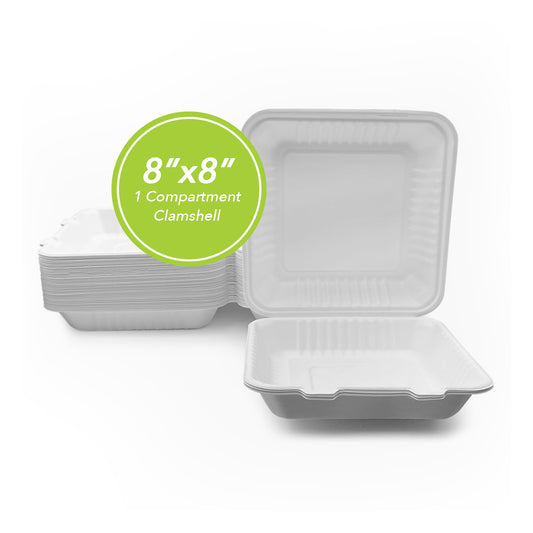 Three Leaf 8" X 8" 1 Compartment Bagasse Clamshell, 200 Ct.