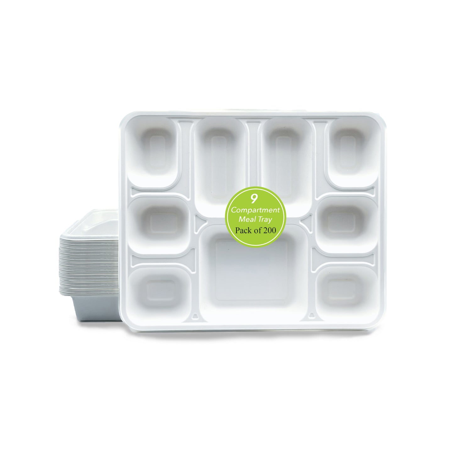 Three Leaf 9 Compartment Bagasse Rectangular Plate, 200 Ct. (8 Packs Of 25)