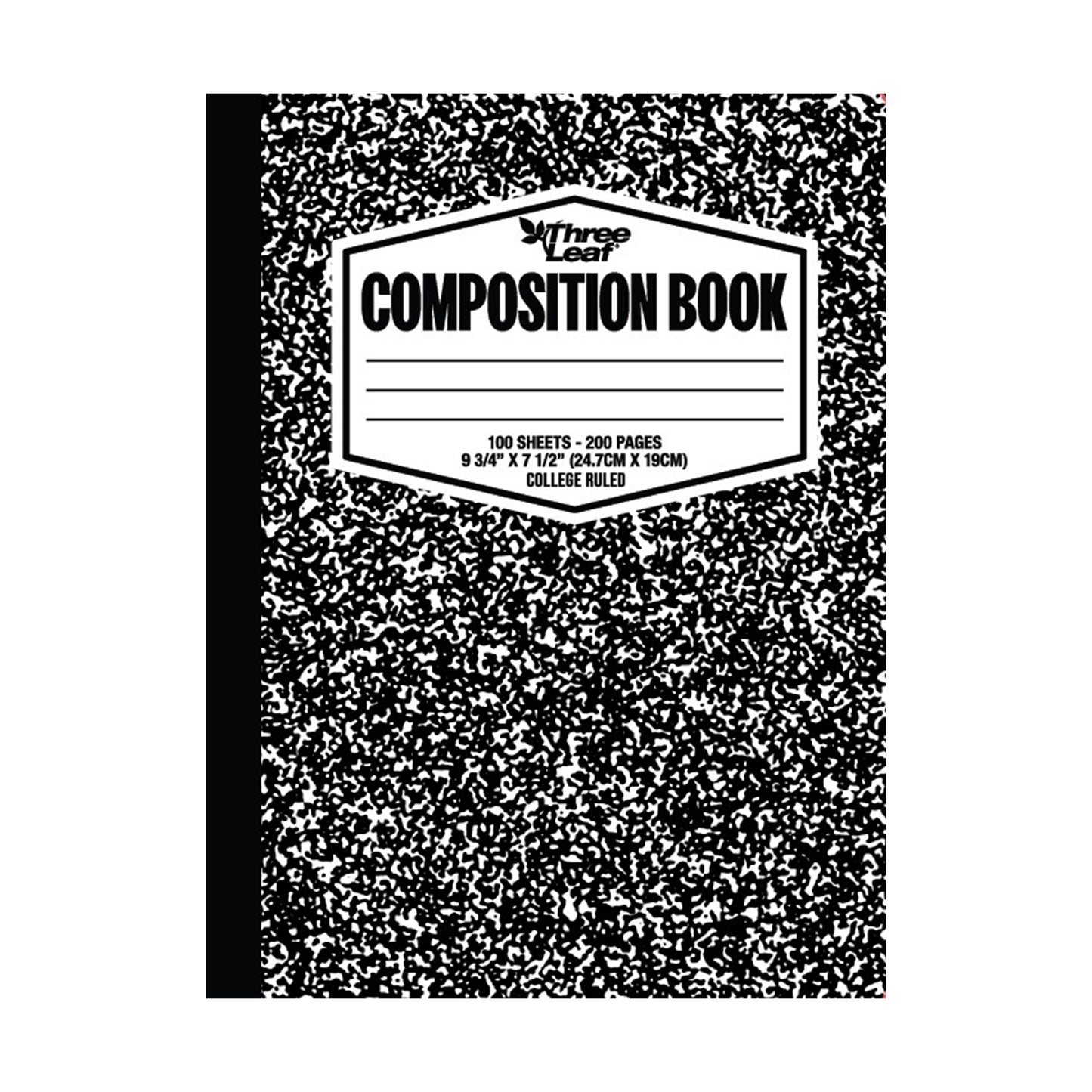 Three Leaf 100 Ct, 9-3/4 X 7-1/2, Black Marble Composition Notebook, College Ruled