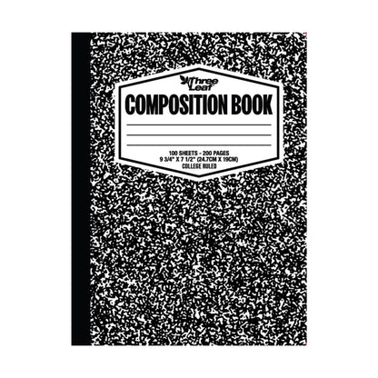 Three Leaf 100 Ct, 9-3/4 X 7-1/2, Black Marble Composition Notebook, College Ruled