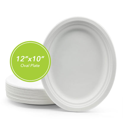 Three Leaf 12" X 10" Bagasse Oval Plate, 500 Ct.