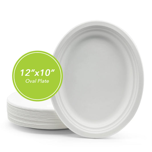 Three Leaf 12" X 10" Bagasse Oval Plate, 500 Ct.