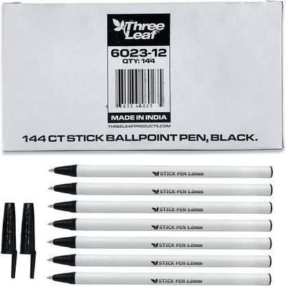 Three Leaf 144 Ct. Black Stick Ball Point Pen