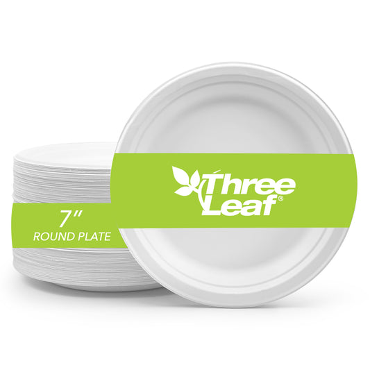 Three Leaf 7" Bagasse Round Plate, 1000 Ct.