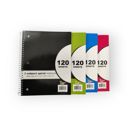 Three Leaf 120 Ct. 10 1/2 X 8 1/2  Spiral Notebooks Wide Ruled (24 Units Per Case)