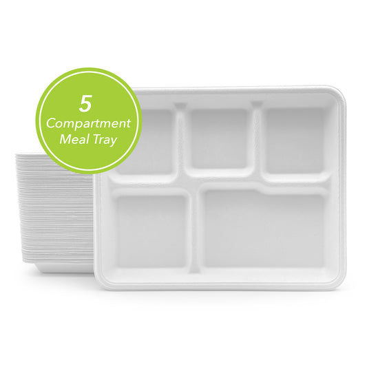 Three Leaf 5 Compartment Bagasse (School) Tray 500 Ct.