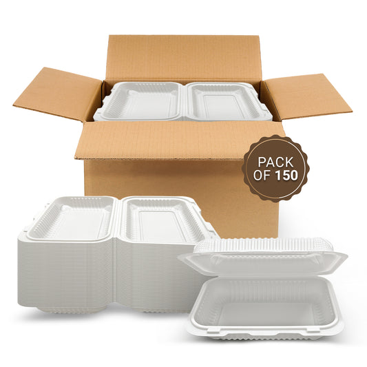 9" X 6" 1 Compartment MFPP Clamshell, 150 Ct. - White