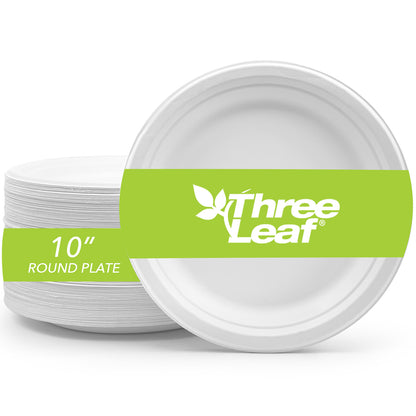 Three Leaf 10" Bagasse Round Plate, 500 Ct.