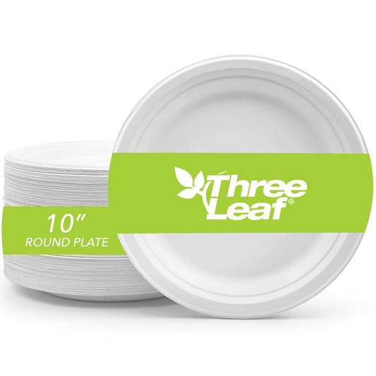 Three Leaf 10" Bagasse Round Plate, 500 Ct.