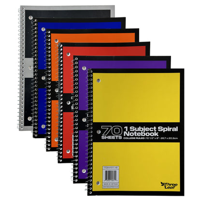 Three Leaf 70 Ct. 10.5 X 8 1- Sub Spiral Notebook, College Ruled