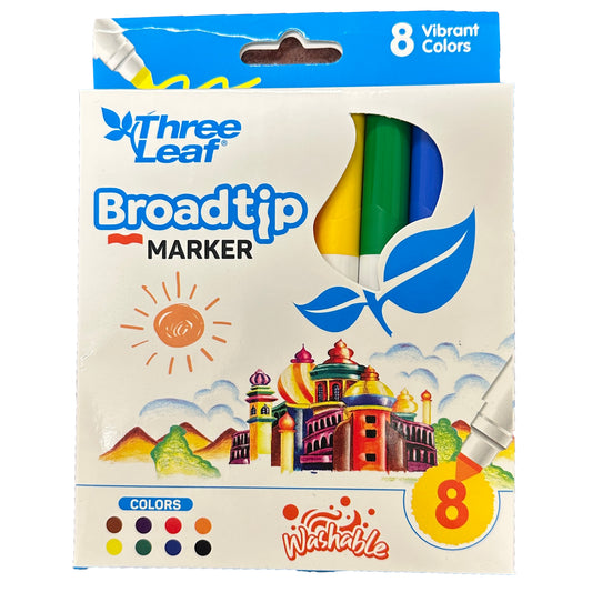 Three Leaf Broadline Coloring Marker, 8 CT Assorted
