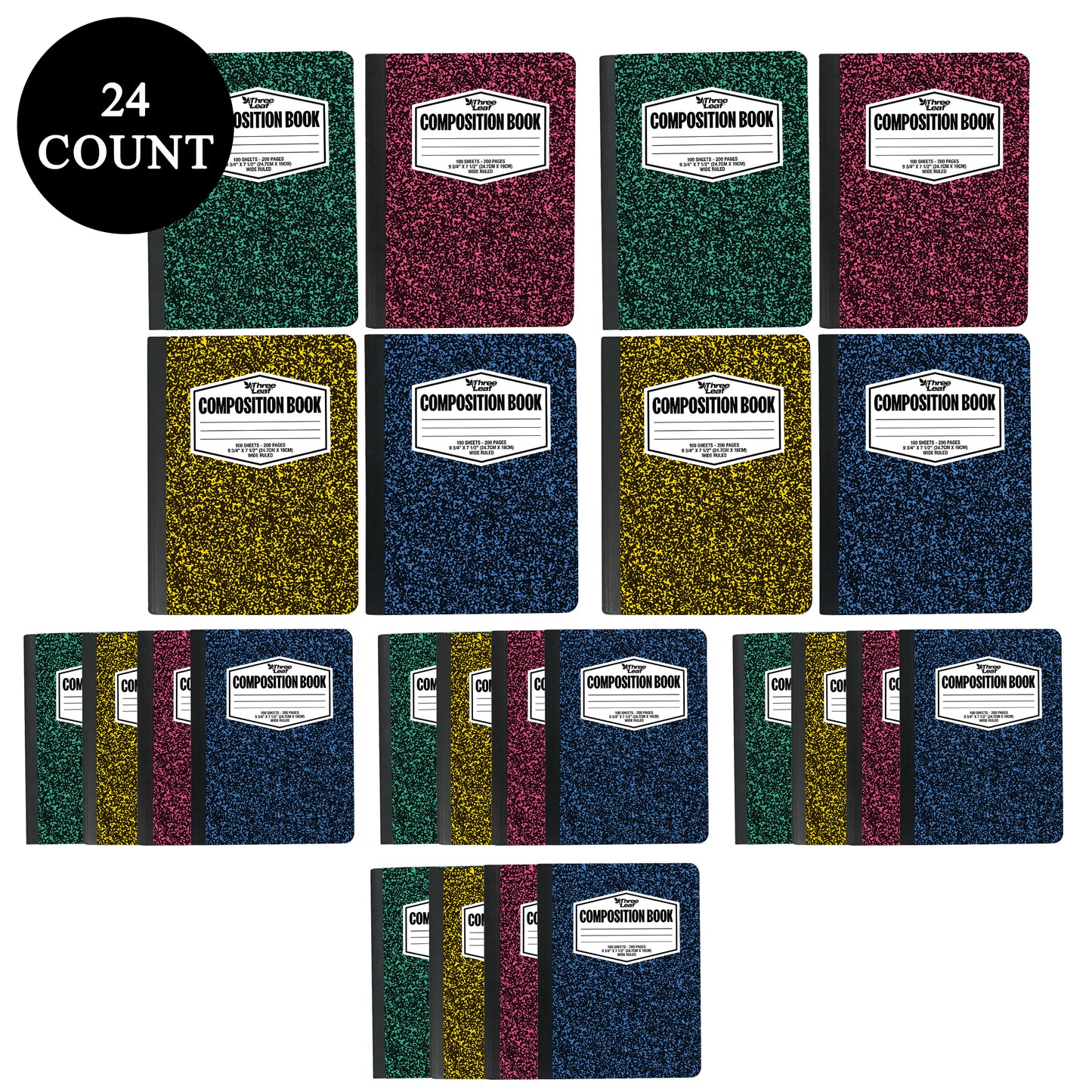 Three Leaf 100 Ct,  9 3/4 X 7 1/2, Color Composition Notebook, Wide Ruled