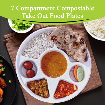 Three Leaf 7 Compartment Bagasse Round Plate, 200 Ct.
