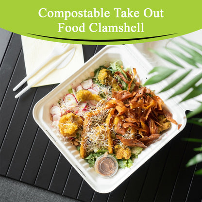 Three Leaf 9" X 9" 1 Compartment Bagasse Clamshell, 200 Ct.