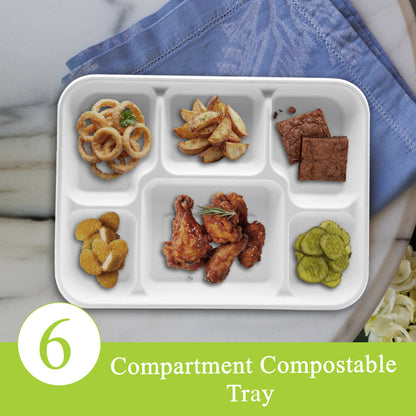 Three Leaf 6 Compartment Bagasse Meal Tray 400 Ct.