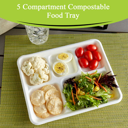 Three Leaf 5 Compartment Bagasse (School) Tray 500 Ct.