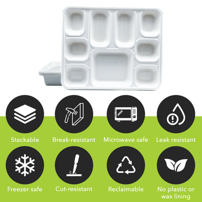 Three Leaf 9 Compartment Bagasse Rectangular Plate, 200 Ct.