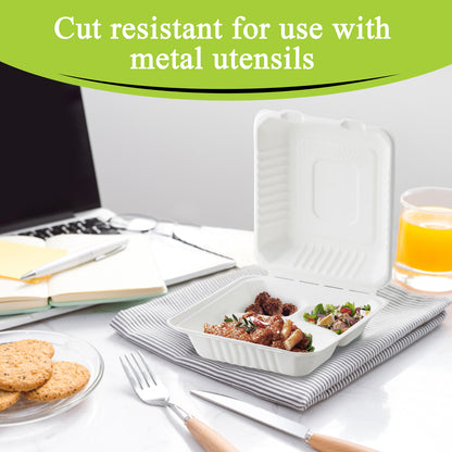 Three Leaf 9" X 9" 3 Compartment Bagasse Clamshell, 200 Ct.