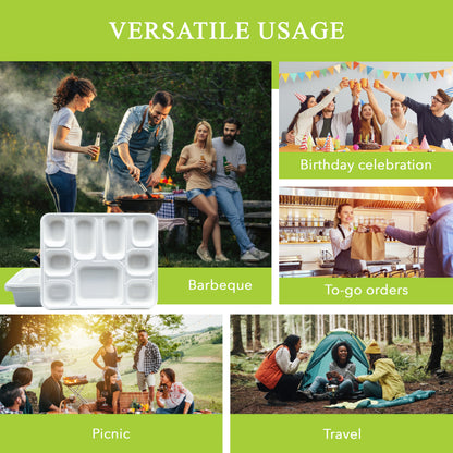 Three Leaf 9 Compartment Bagasse Rectangular Plate, 200 Ct.