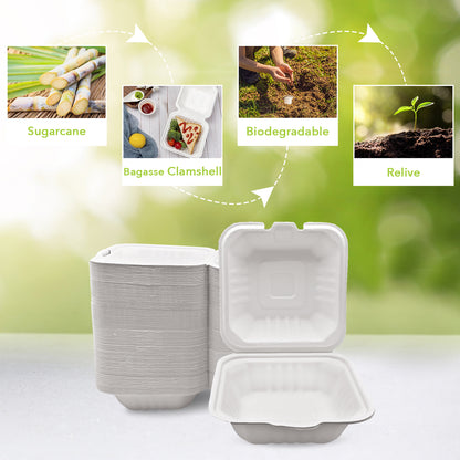 Three Leaf 6" X 6" Bagasse Burger Box (450Ml), 500 Ct.