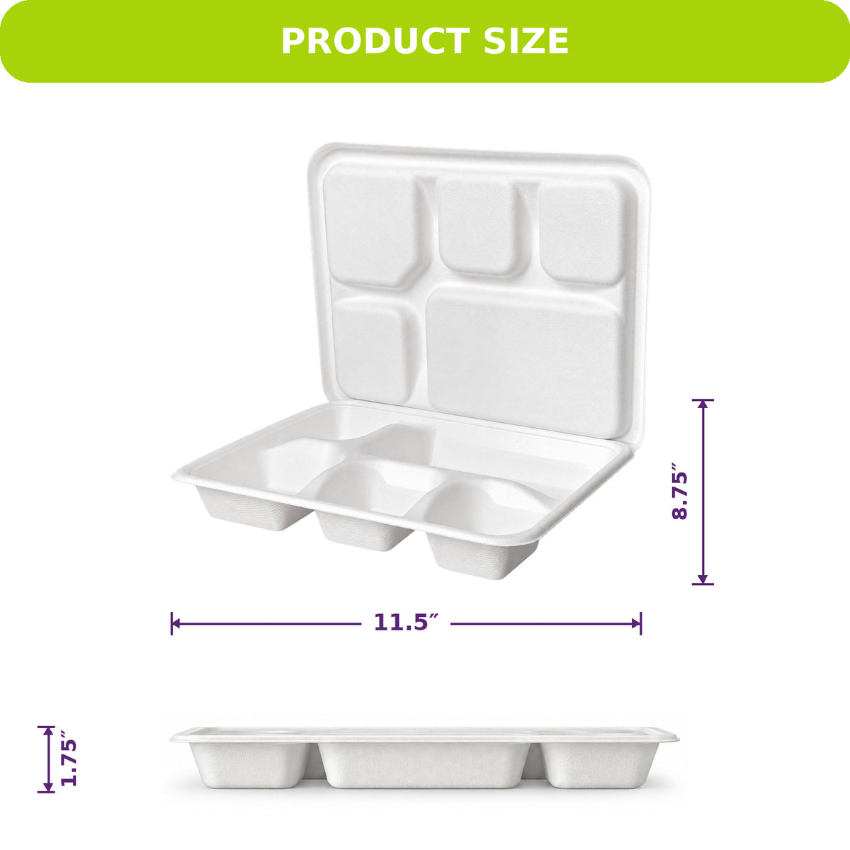 Three Leaf 5 Compartment Meal Tray With Lid Set