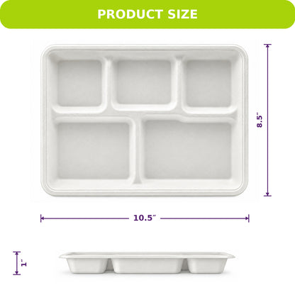 Three Leaf 5 Compartment Bagasse (School) Tray