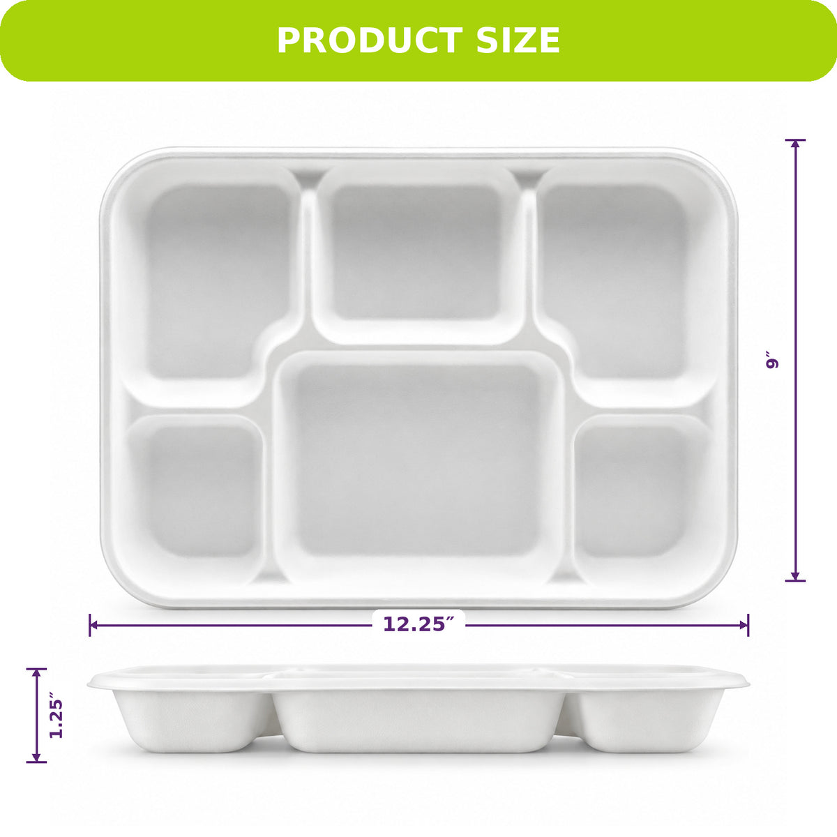 Three Leaf 6 Compartment Compostable Bagasse Thali Plate – PFAS Free, Leak Resistant Disposable Plate