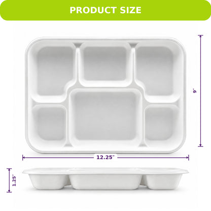 Three Leaf 6 Compartment Compostable Bagasse Thali Plate – PFAS Free, Leak Resistant Disposable Plate
