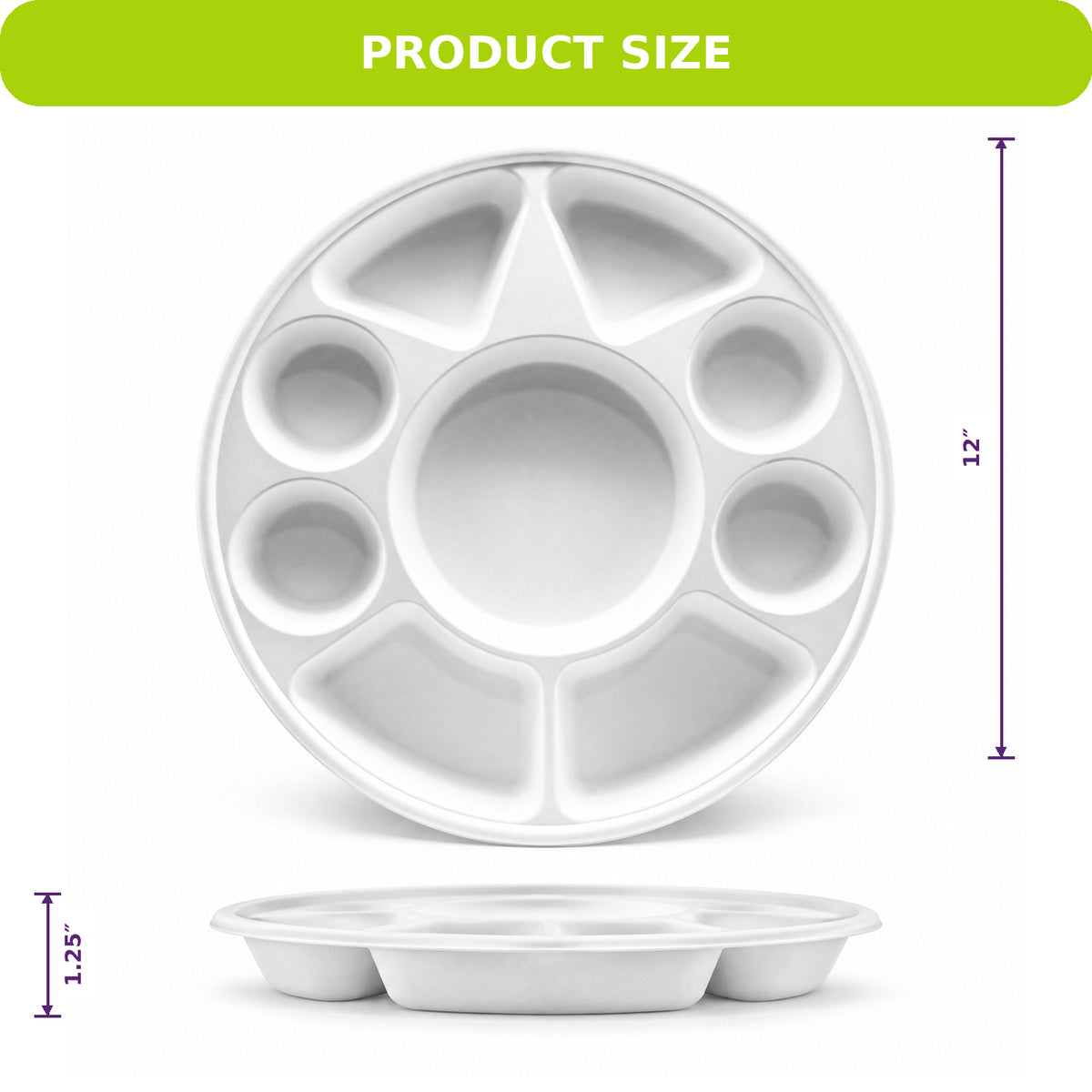 Three Leaf 9 Compartment Compostable Bagasse Thali Plate – PFAS Free, Leak Resistant Disposable Plate