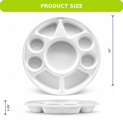 Three Leaf 9 Compartment Compostable Bagasse Thali Plate – PFAS Free, Leak Resistant Disposable Plate