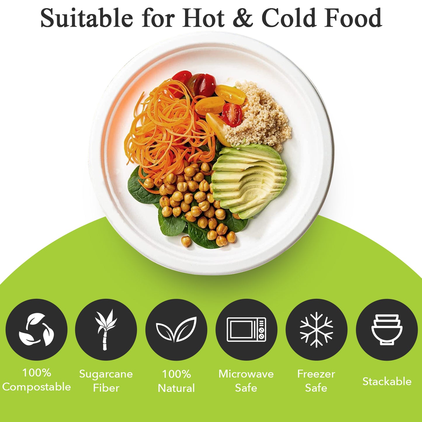 Three Leaf 9" Bagasse Round Plate, 500 Ct.