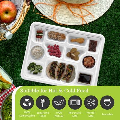 Three Leaf 11 Compartment Bagasse Rectangular Plate, 200 Ct.